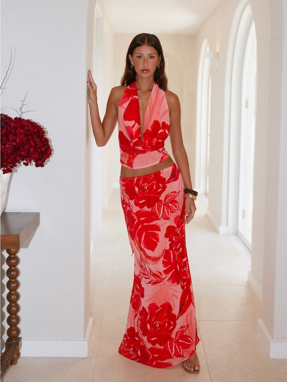 Peppermayo Red Floral Maxi Skirt